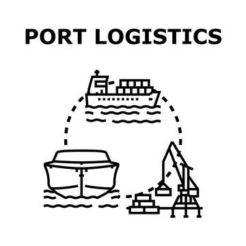 Port logistics concept with container ships and crane moving cargo Stock Illustration