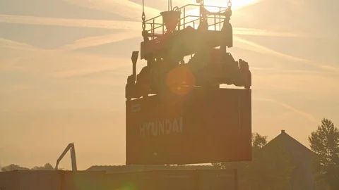 Port Logistics Crane Lifting up Container Видео 120554165
