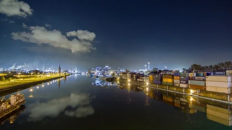 Port Logistics Hyperlapse Germany/Mannheim 4K Видео 90342910