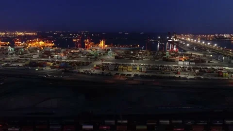 Port of Long Beach Post-Sunset Hyperlapse Stock Footage 130285898