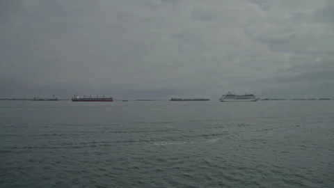 Port Of Longbeach - Container Shipps Backed Up Covid - Supply Chain Video stock 166011202