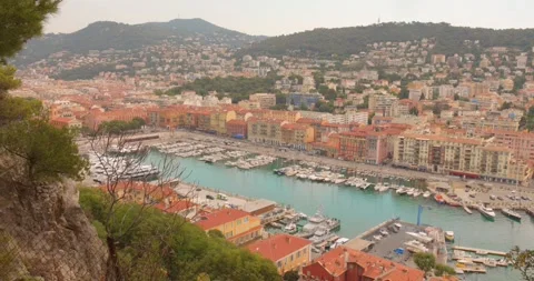 Port Lympia marina from distant in Nice, South of France Video stock 345110575