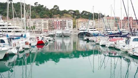 Port Lympia Nice. Panoramic view of Nice port and city architecture. Video stock 239627053