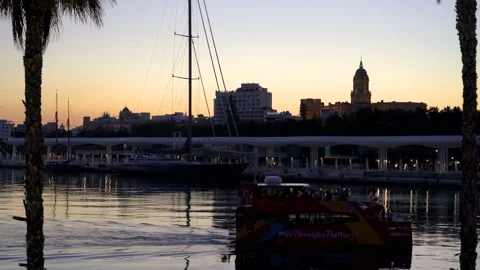 Port of Malaga during sunset Stock Footage 159174063