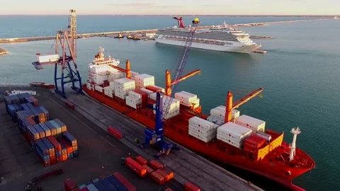 Port maneuver cargo and containers Stock Footage