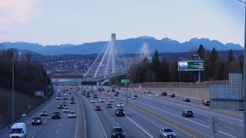 Port Mann Bridge during rush hour in the late evening Stock Footage 280151605