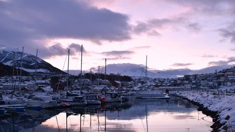 Port of Narvik in winter 4K time lapse - Nordland , Norway Stock Footage 86124307