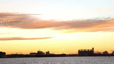 The port of Newcastle on sunset Stock Footage 235581875