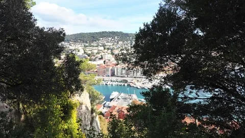 Port of Nice view from the Colline du Chteau. Stock Footage 300103726