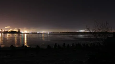 Port night timelapse with tree 4k Stock Footage 10768107