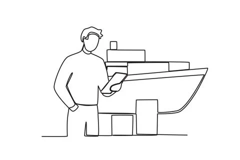A port official checks the ship Stock Illustration