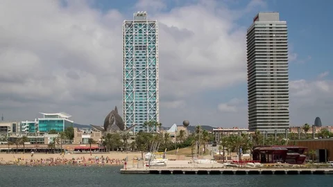 Port olympic barcelona spain yachts boat harbour marina city Stock Footage