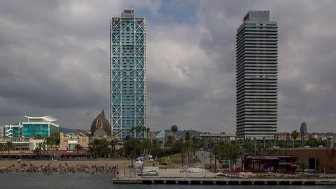 Port olympic barcelona spain yachts boat harbour marina city Stock Footage