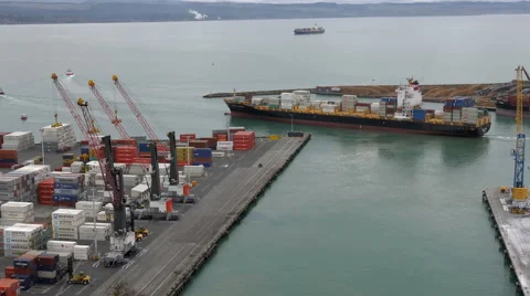 Port Operarations at Napier Container Port, Hawke's Bay, New Zealand Stock Footage 67673511