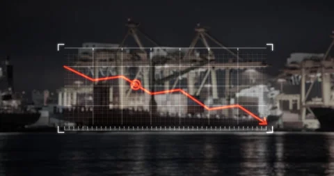Port Operations with Declining Market Concept Stock Footage 331564613