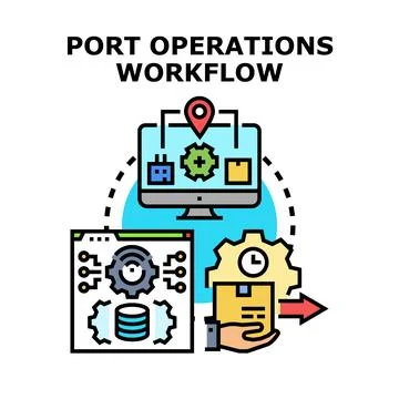 Port operations workflow digital process illustration Stock Illustration