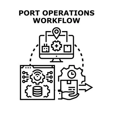 Port operations workflow digital process illustration Stock Illustration