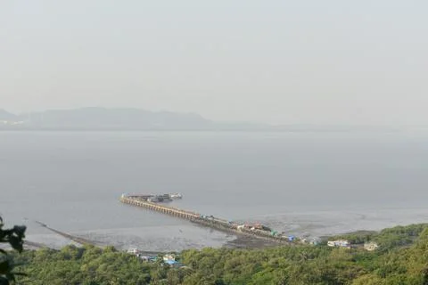 A port with a path between the ocean, captured from top Foto stock