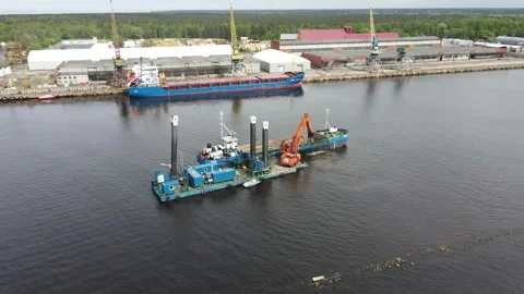 Port on the river Stock Footage 159281015