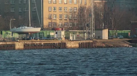 Port on river shore Stock Footage 10860886