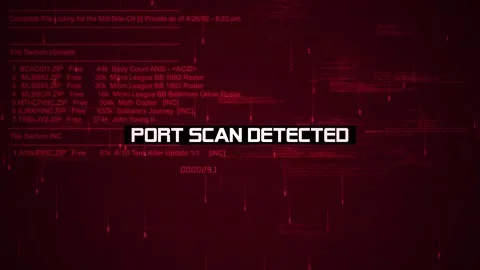 Port Scan Detected Warning Text on hacking background screen V02 Stock Footage 317025515