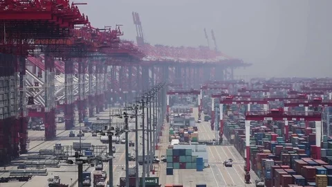 Port of Shanghai container zone, timelapse Stock-Footage 71104669