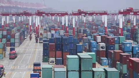 Port of Shanghai container zone, timelapse Stock Footage 71107877