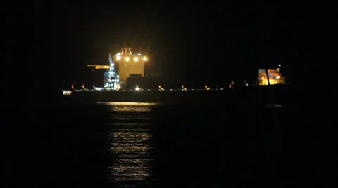 Port ships at night timelapse Stock Footage 1086337