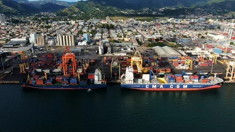 Port of Spain / Trinidad and Tobago Container ships alongside at the port. Stock Footage