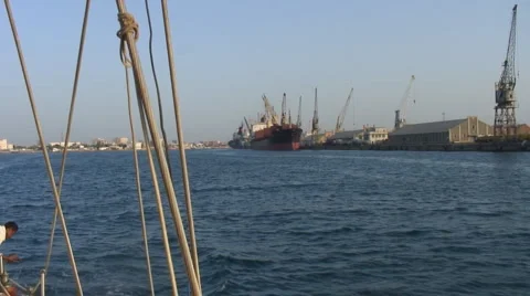 Port Sudan sailing in harbour rigging Stock Footage 1063108