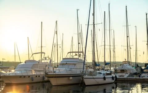 Port in the sunset Stock Photos