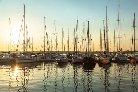 Port in the sunset Stock Photos