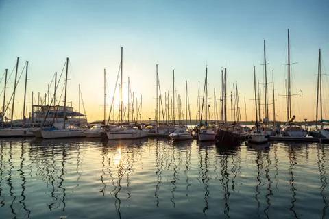 Port in the sunset Foto stock