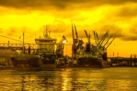 Port at sunset Stock Photos