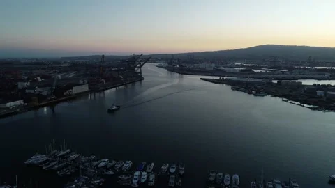 Port Sunset pullback Hyperlapse Stock Footage 130761348