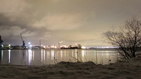 Port timelapse with snow 4k Stock Footage 10789496