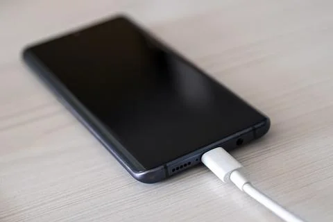 Port usb type-C connection to device, new fast USB Type-C port on mobile ph.. Stock Photos