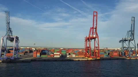 PORT OF VALENCIA WITH CONTAINERS Stock Footage 62879959