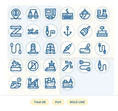 Port Vector Icon Library with 28 Bold Line 64x64 PIXEL Perfect Designs Stock Illustration