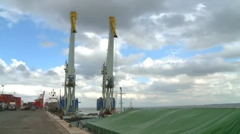 Port view with large cranes time lapse Stock Footage 8606617