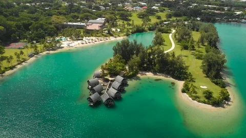 Port Vila, Vanuatu - April 3 2019: Aerial drone view of Holiday Inn Resort Vanua Stock Footage 123736562