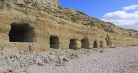 Port Willunga beach caves, Fleurieu Peninsula, South Australia,Australia Stock Footage 213824519
