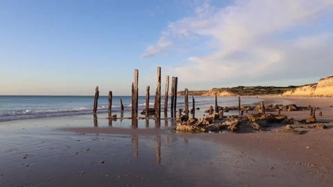Port Willunga jetty pylons Stock Footage 253491773