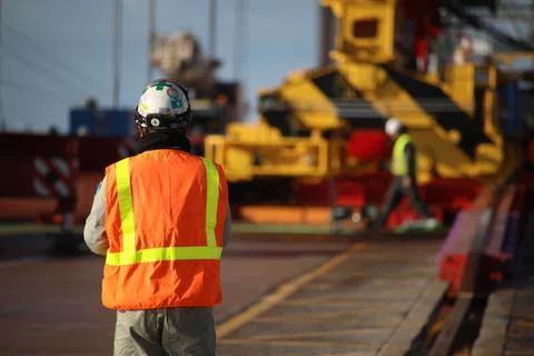 Port' worker on terminal Stock Photos