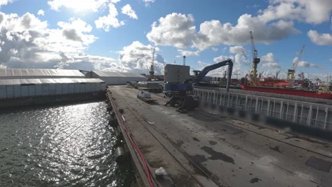 Port workers move pallets loading mineral fertilizers Stock Footage 146324507