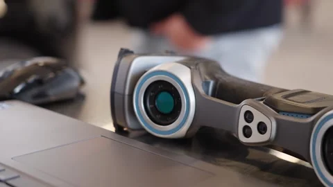 Portable 3D scanner device for automotive metrology and precision measurement Stock Footage 336450341