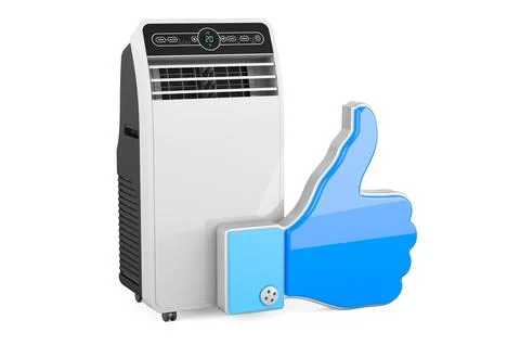Portable air conditioner with like icon, 3D rendering Stock Illustration