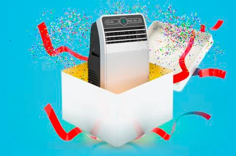 Portable Air Conditioner inside gift box, 3D rendering Stock Illustration