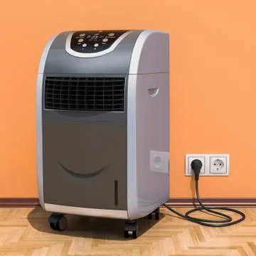 Portable Air Conditioner in interior, 3D rendering Stock Illustration
