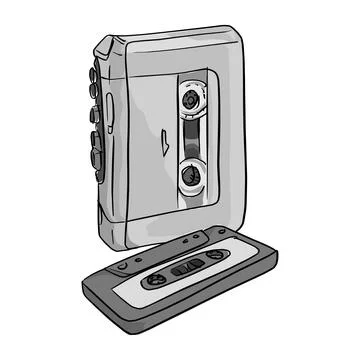Portable audio player and cassette tape vector illustration sketch doodle han Stock Illustration